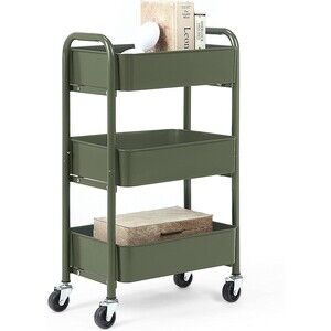 SunnyPoint 3-Tier Rolling Metal Storage Organizer - Mobile Cart - Army Color